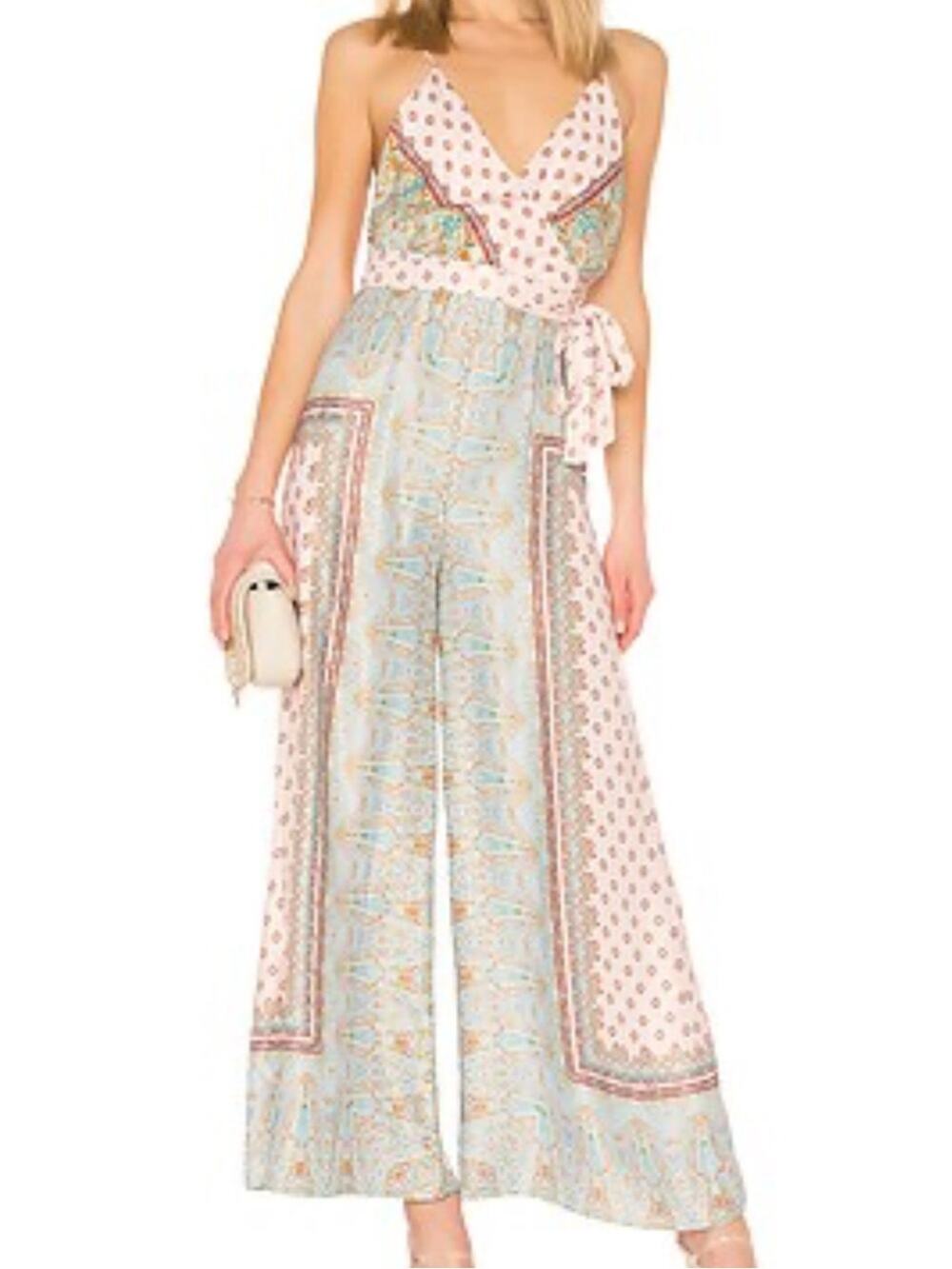 Free People Britt Printed Playsuit Jumpsuit Romper Silky Wide Leg Size 2